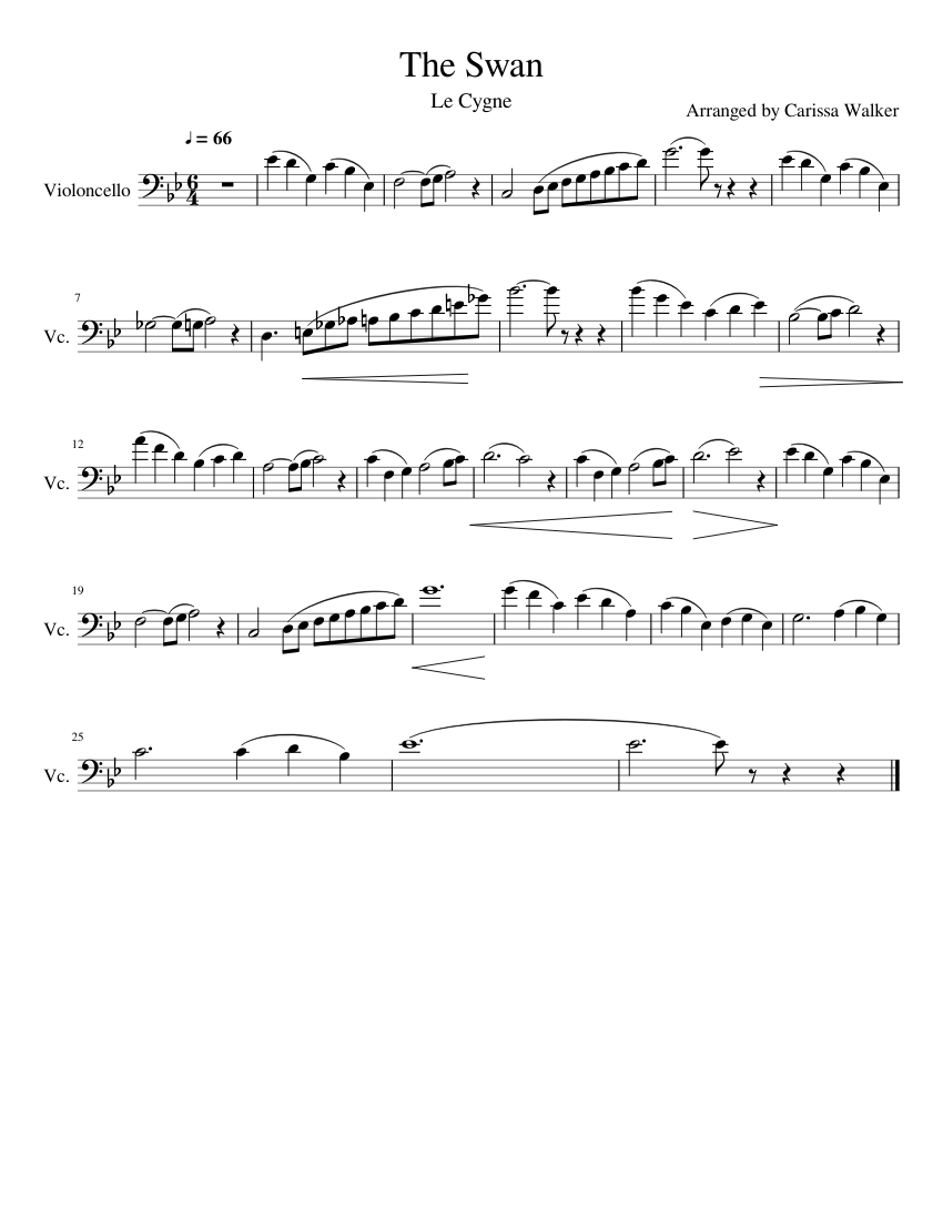 The Swan Sheet music for Piano, Cello | Download free in PDF or MIDI