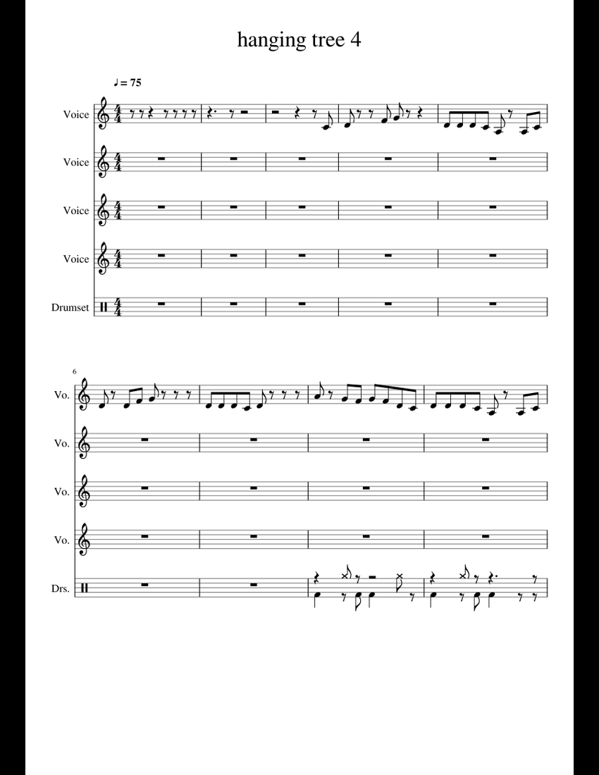 hanging tree sheet music for Voice, Percussion download free in PDF or MIDI