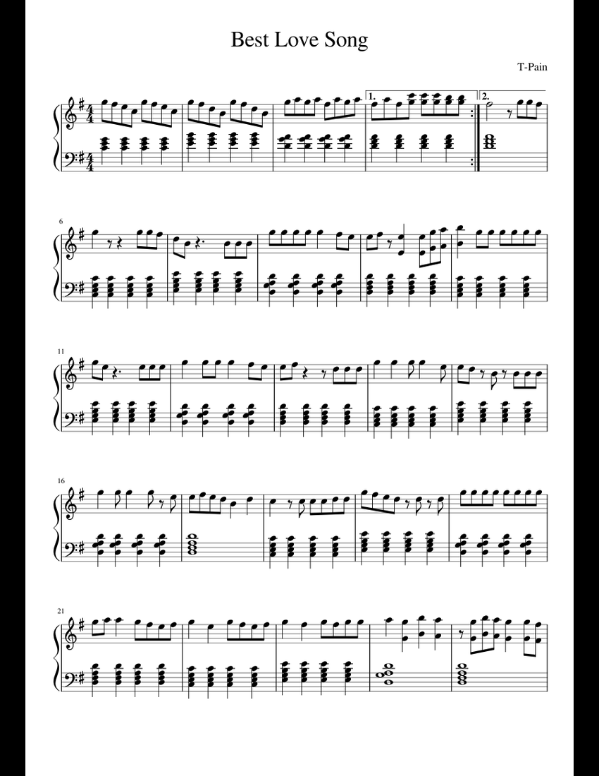 Best Love Song sheet music for Piano download free in PDF or MIDI
