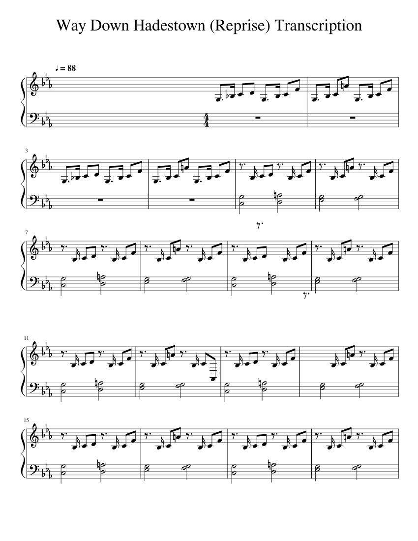 Way_Down_Hadestown_(Reprise)_Transcription sheet music for Piano