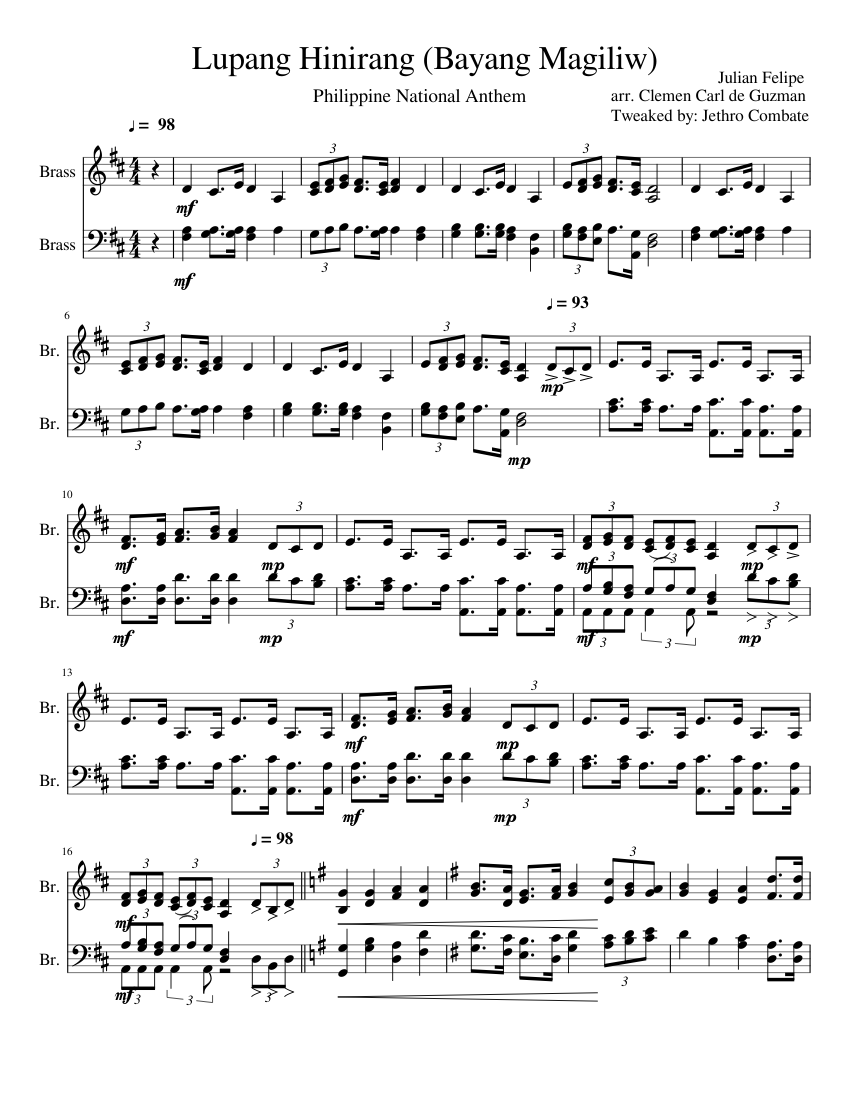 Lupang Hinirang (Bayang Magiliw) sheet music for Brass Ensemble