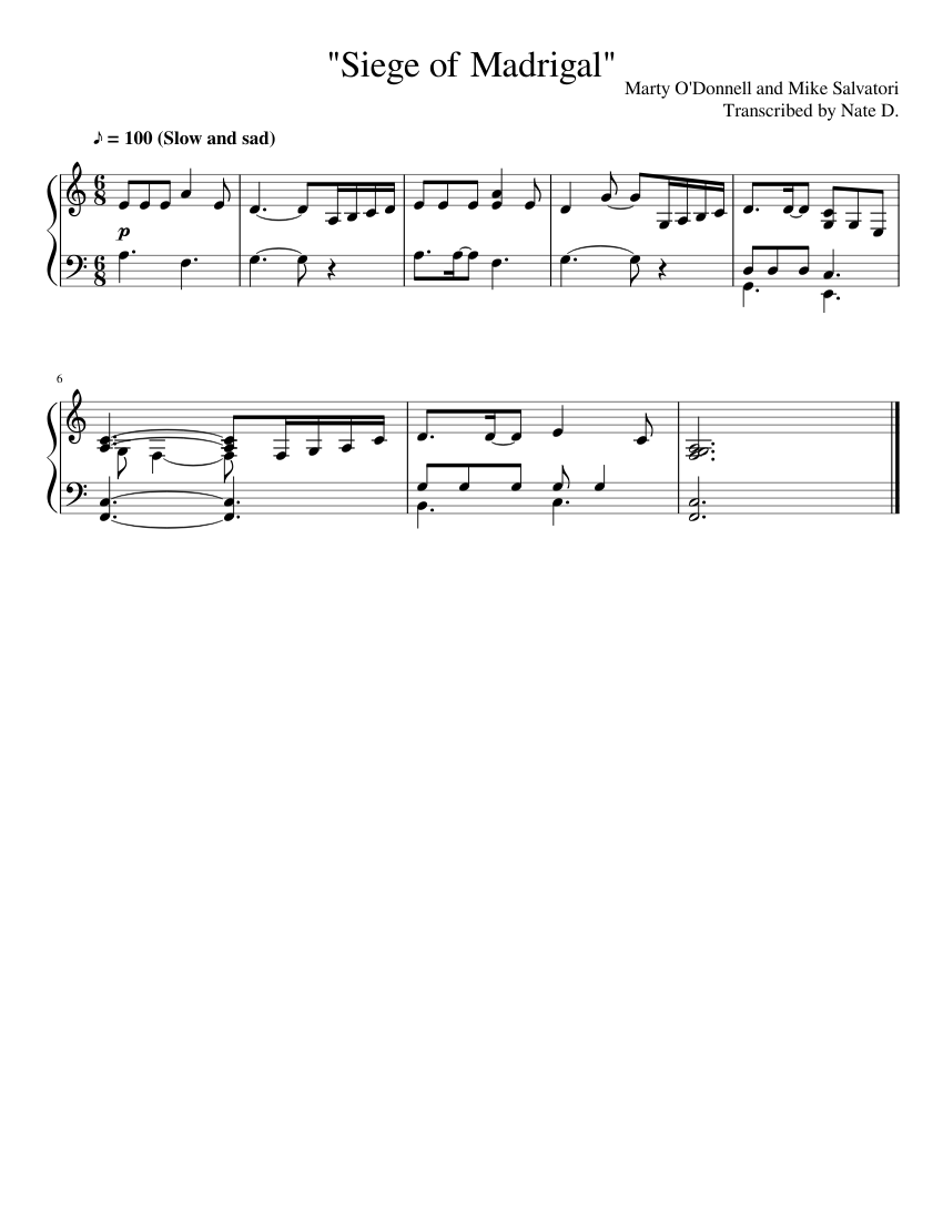 Siege of Madrigal Sheet music for Piano | Download free in PDF or MIDI