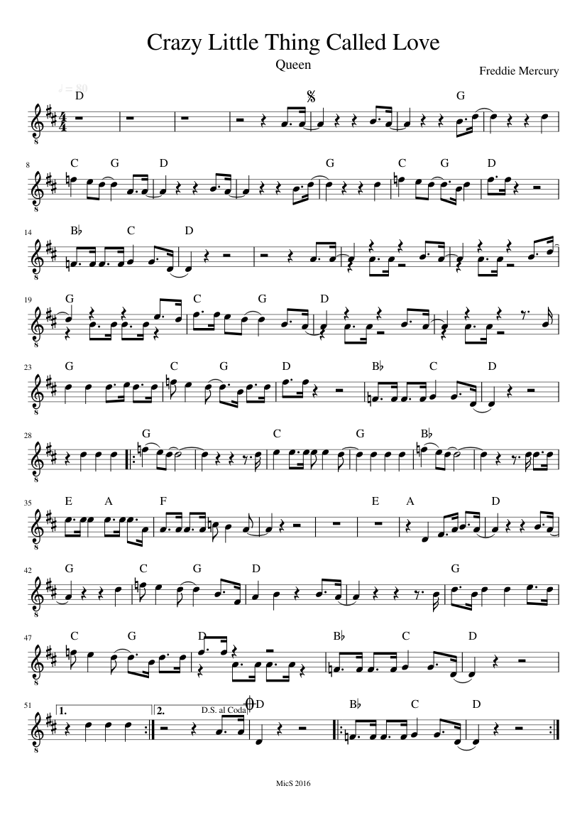 Crazy Little Thing Called Love Queen Sheet Music For Guitar