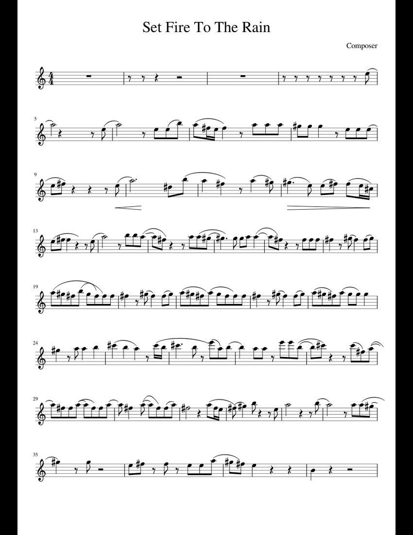 Set fire to the rain sheet music for Piano download free in PDF or MIDI