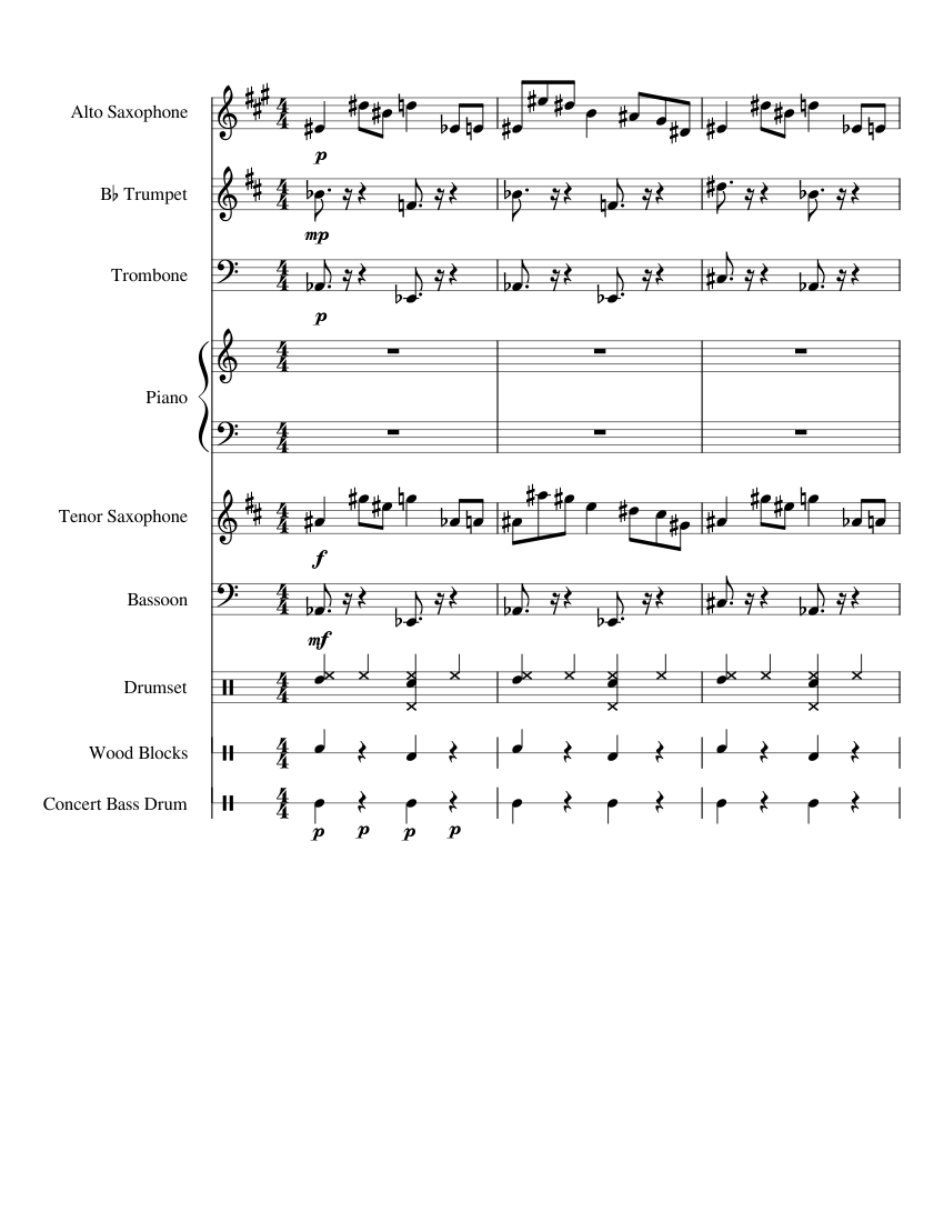 sans. Sheet music for Piano, Trumpet (In B Flat), Trombone, Drum Group