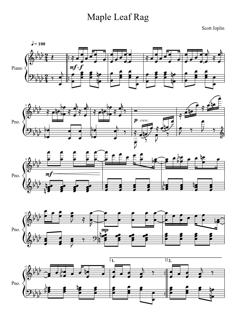 Maple Leaf Rag sheet music for Piano download free in PDF ...