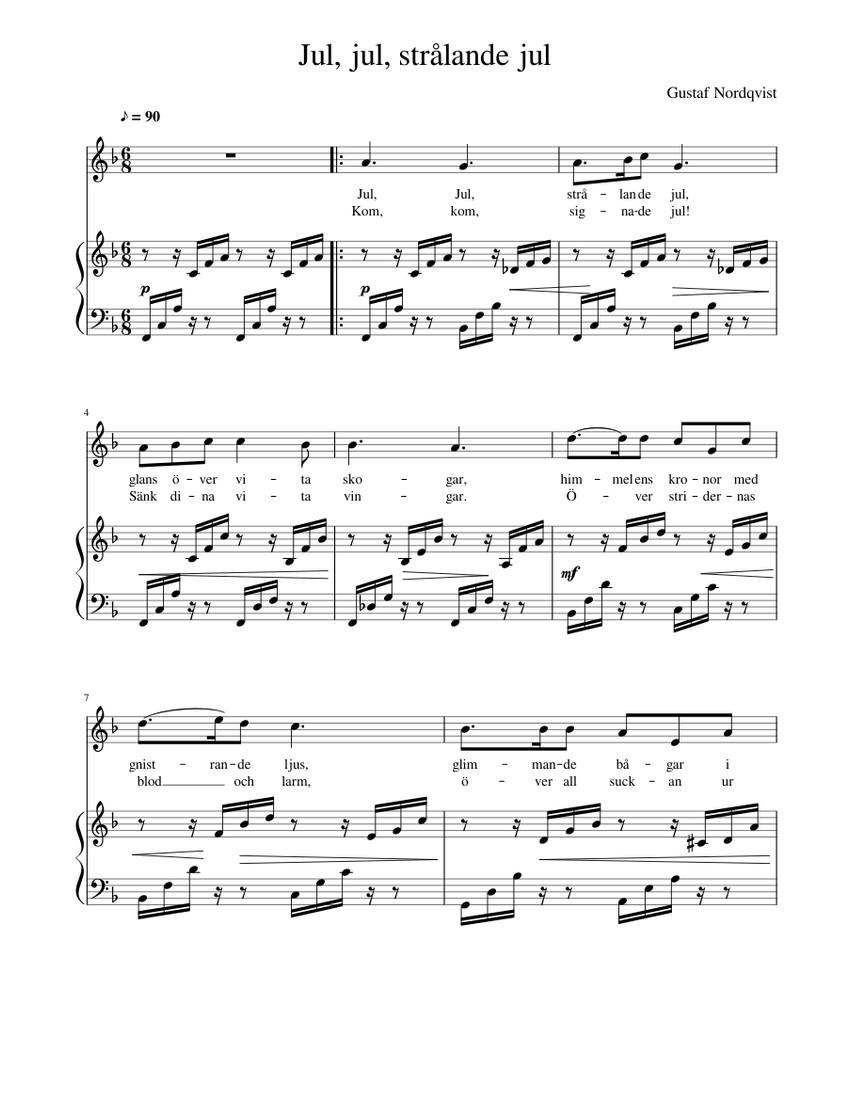 Jul, jul, strålande jul (Gustaf Nordqvist) Sheet music for Piano