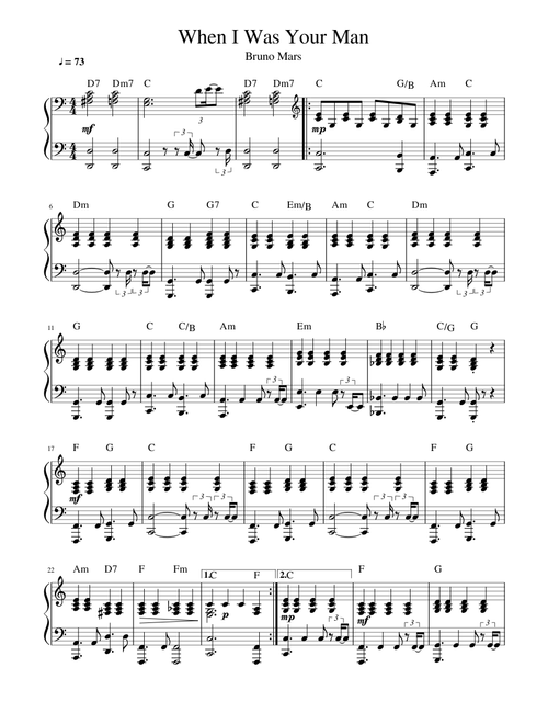 When I Was Your Man Sheet Music Free Download In Pdf Or Midi On Musescore Com
