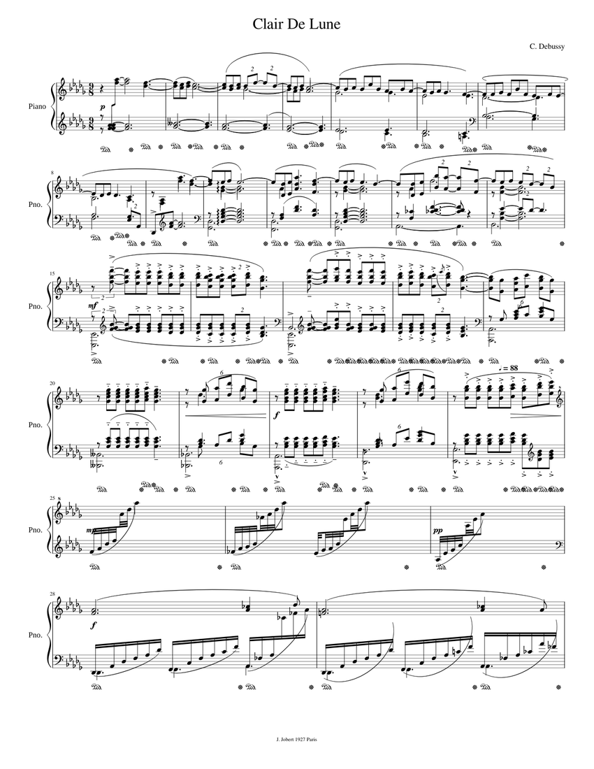 Claude Debussy Clair De Lune Sheet Music For Piano Solo