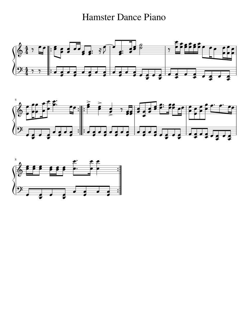 Hamster Dance Piano sheet music for Piano download free in PDF or MIDI