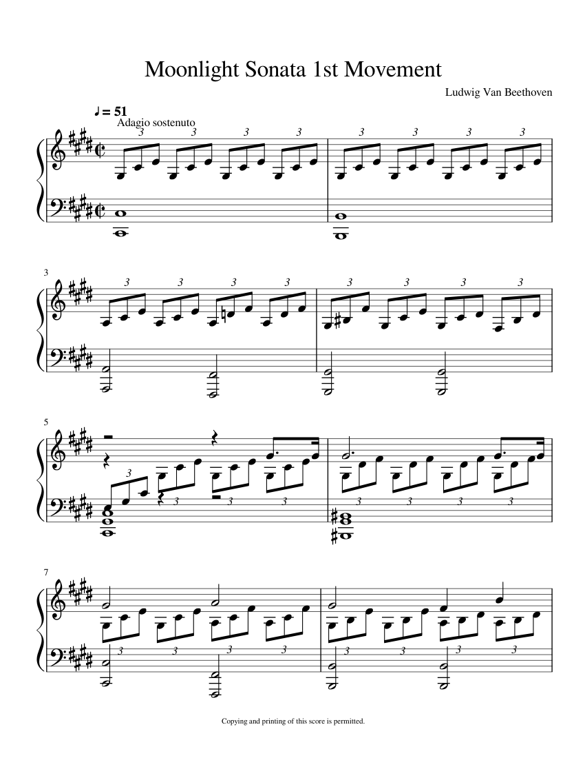 Opus 27 No 2 Moonlight Sonata 1st movement sheet music for Piano