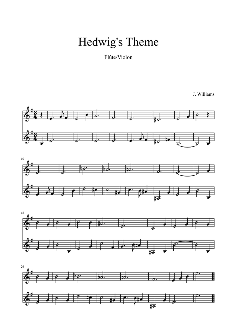 Hedwig's Theme sheet music for Violin, Recorder download free in PDF or