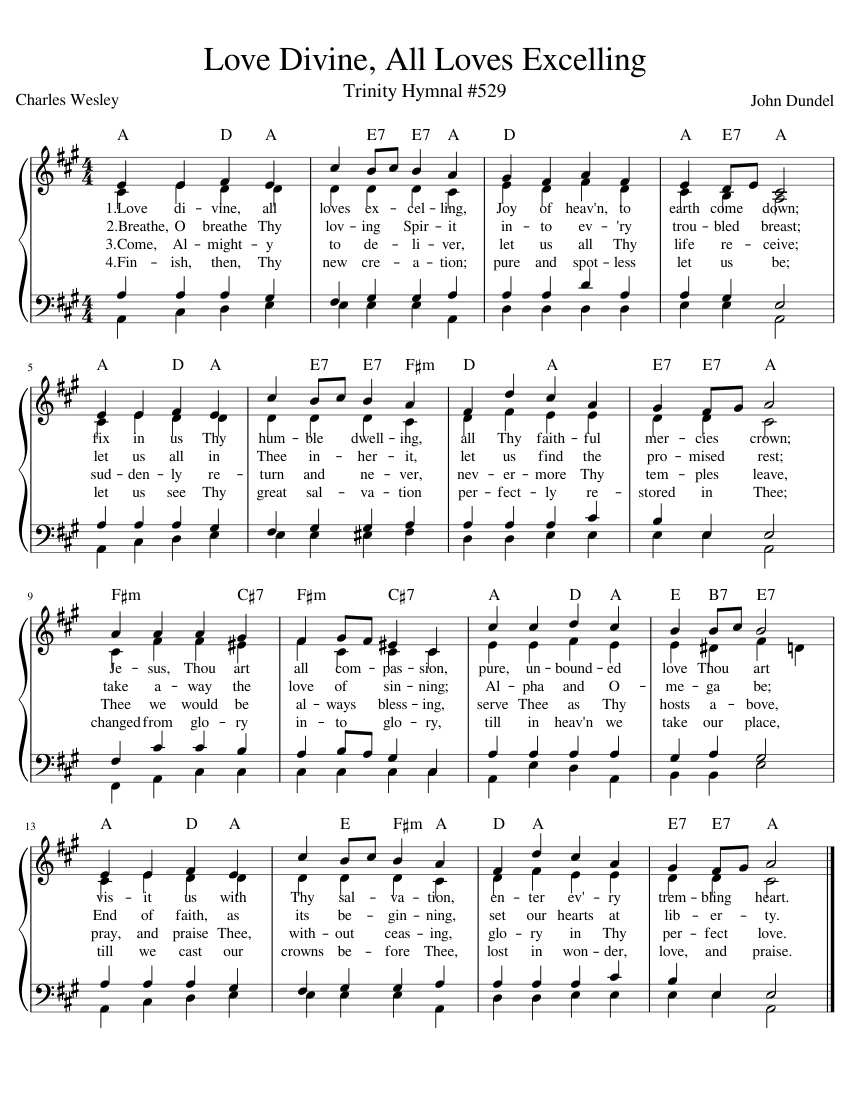 Love Divine, All Loves Excelling sheet music for Piano download free in ...
