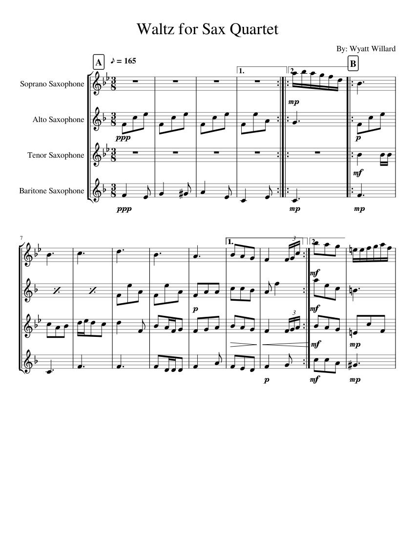 Waltz for Sax Quartet Sheet music for Soprano Saxophone, Alto Saxophone
