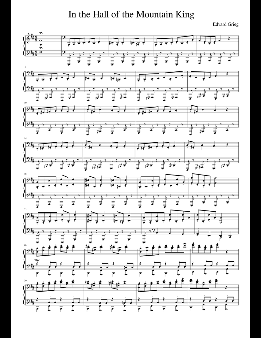 In The Hall of the Mountain King sheet music for Piano download free in