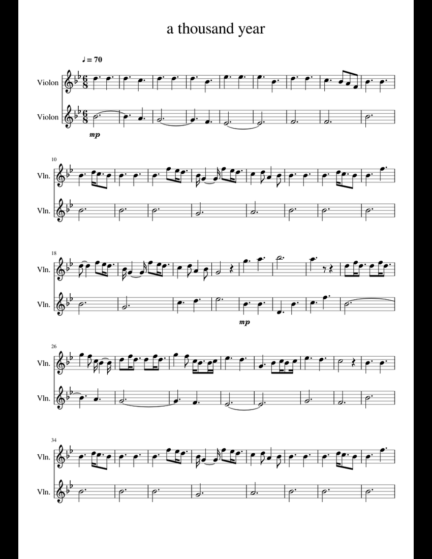 A thousand year sheet music for Violin download free in PDF or MIDI