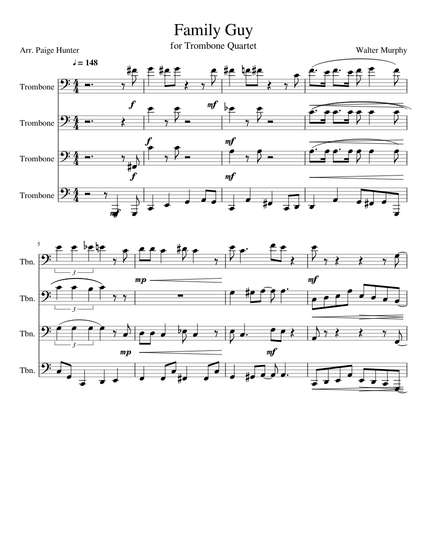 Family GUy Theme (C Major) Sheet music for Trombone Download free in