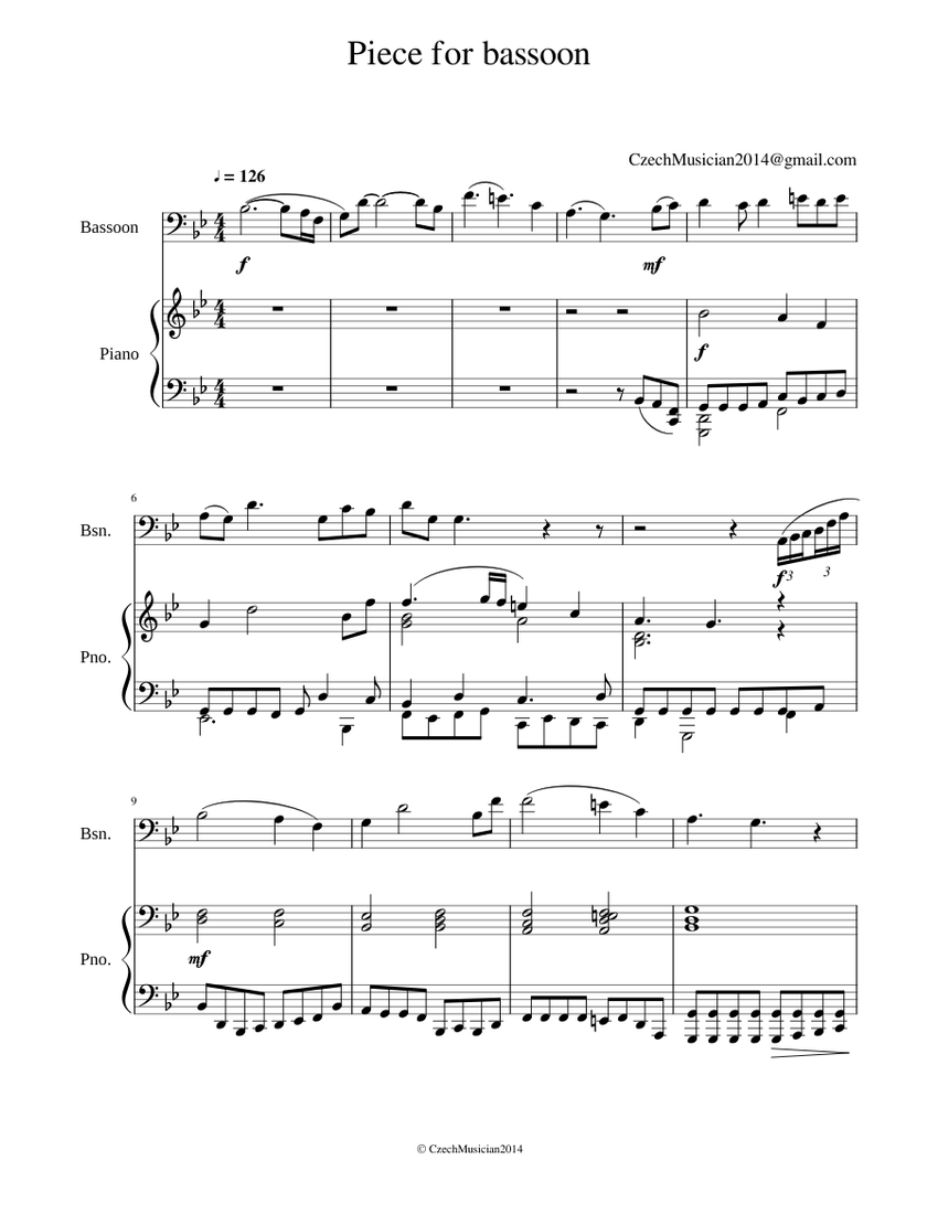 Piece for bassoon and piano sheet music for Piano, Bassoon download