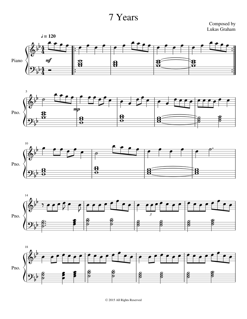 7 Years easy Sheet music for Piano, Violin (Solo) | Musescore.com