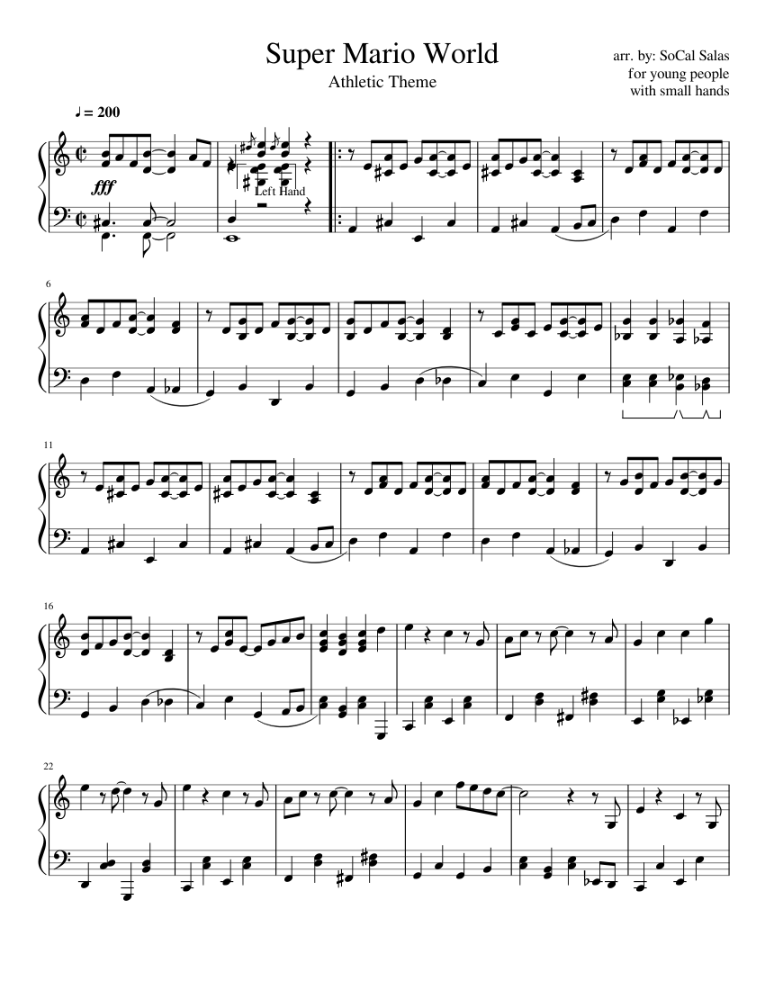 Super Mario World Athletic Theme cut time sheet music for Piano ...