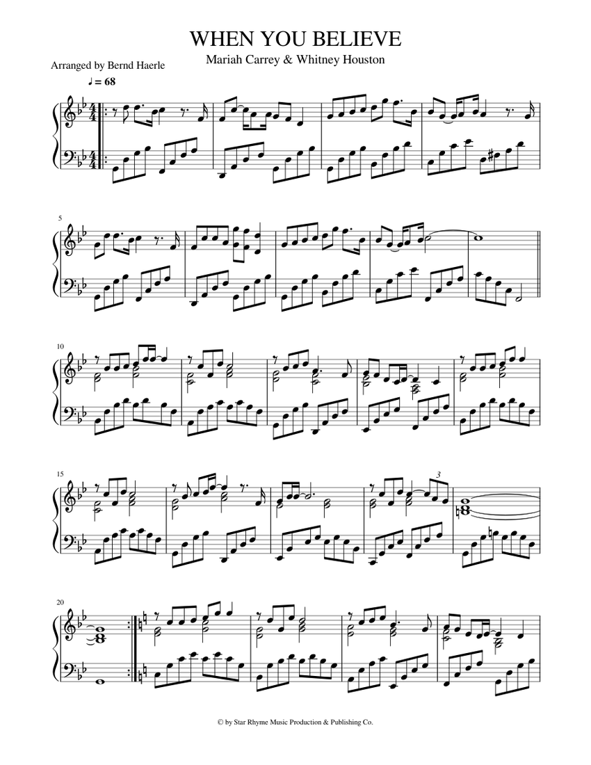 WHEN YOU BELIEVE Sheet music for Piano | Download free in PDF or MIDI ...