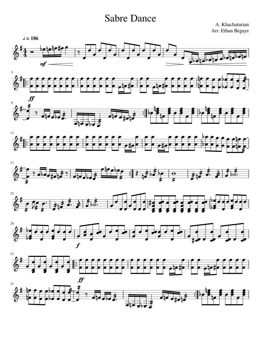 Sabre Notes.pdf Sabre Dance Sheet music for Percussion | Download free in PDF or MIDI ...