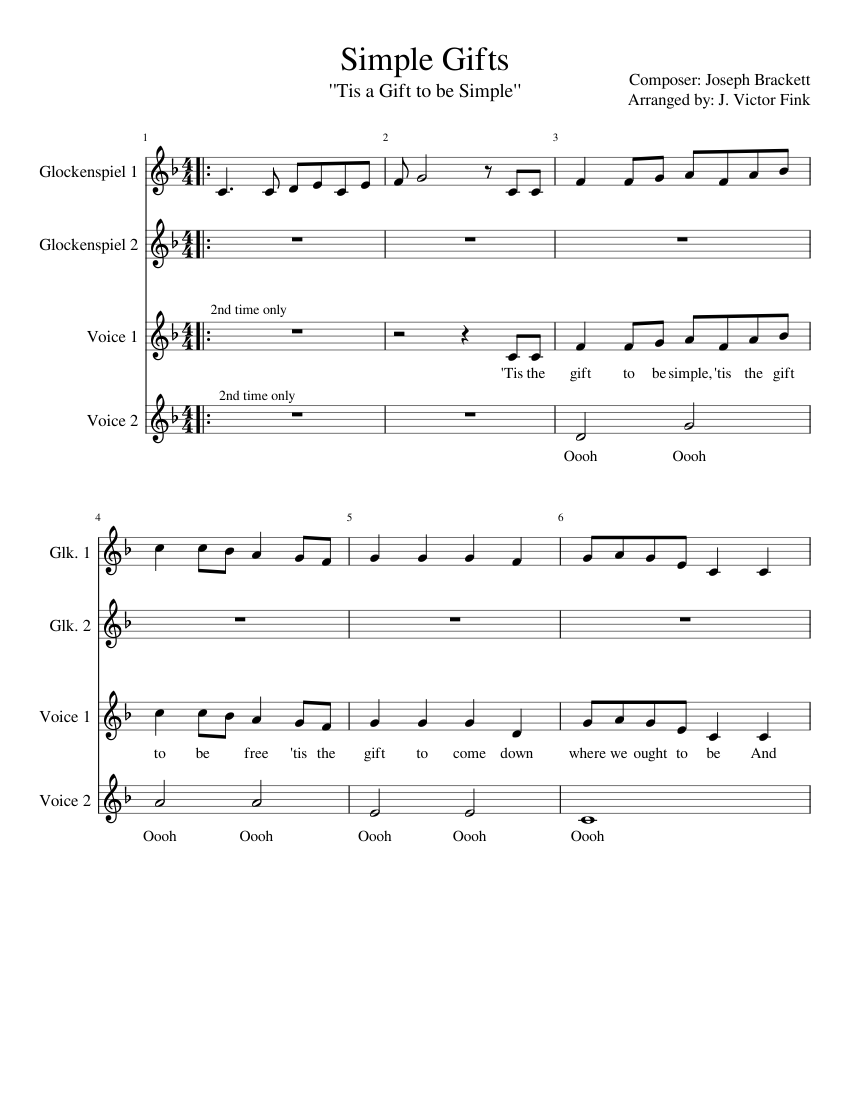 Simple Gifts Sheet music for Piano, Percussion, Voice | Download free