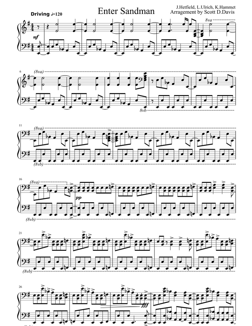 Enter Sandman Piano For Luke Sheet music for Piano | Download free in