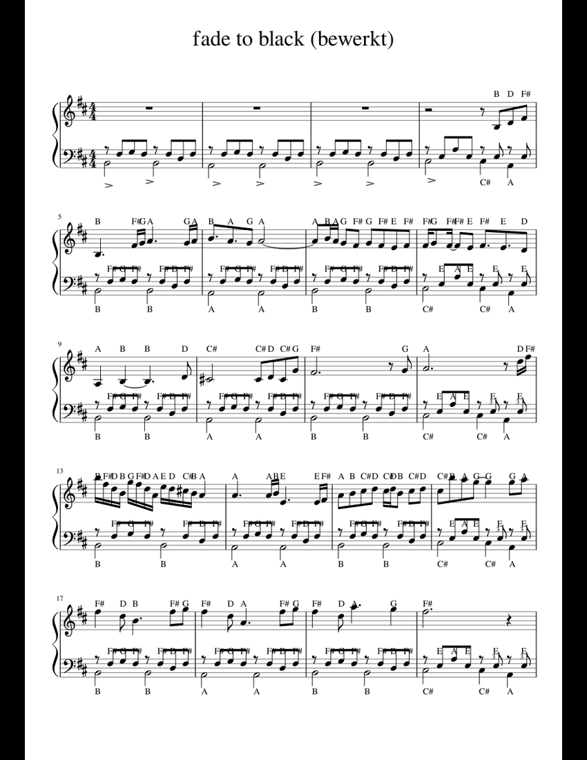 Fade Note fade to black (bewerkt) sheet music for Piano download free in PDF or MIDI