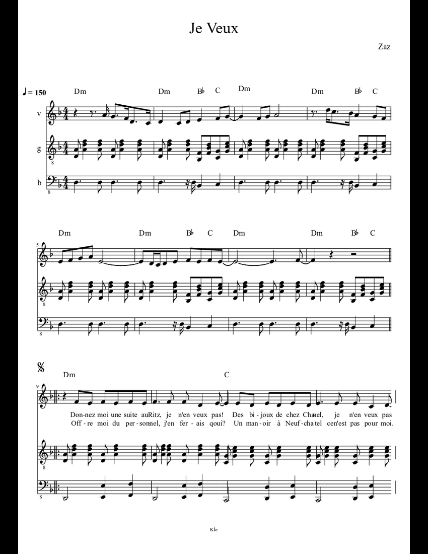 Je Veux sheet music download free in PDF or MIDI