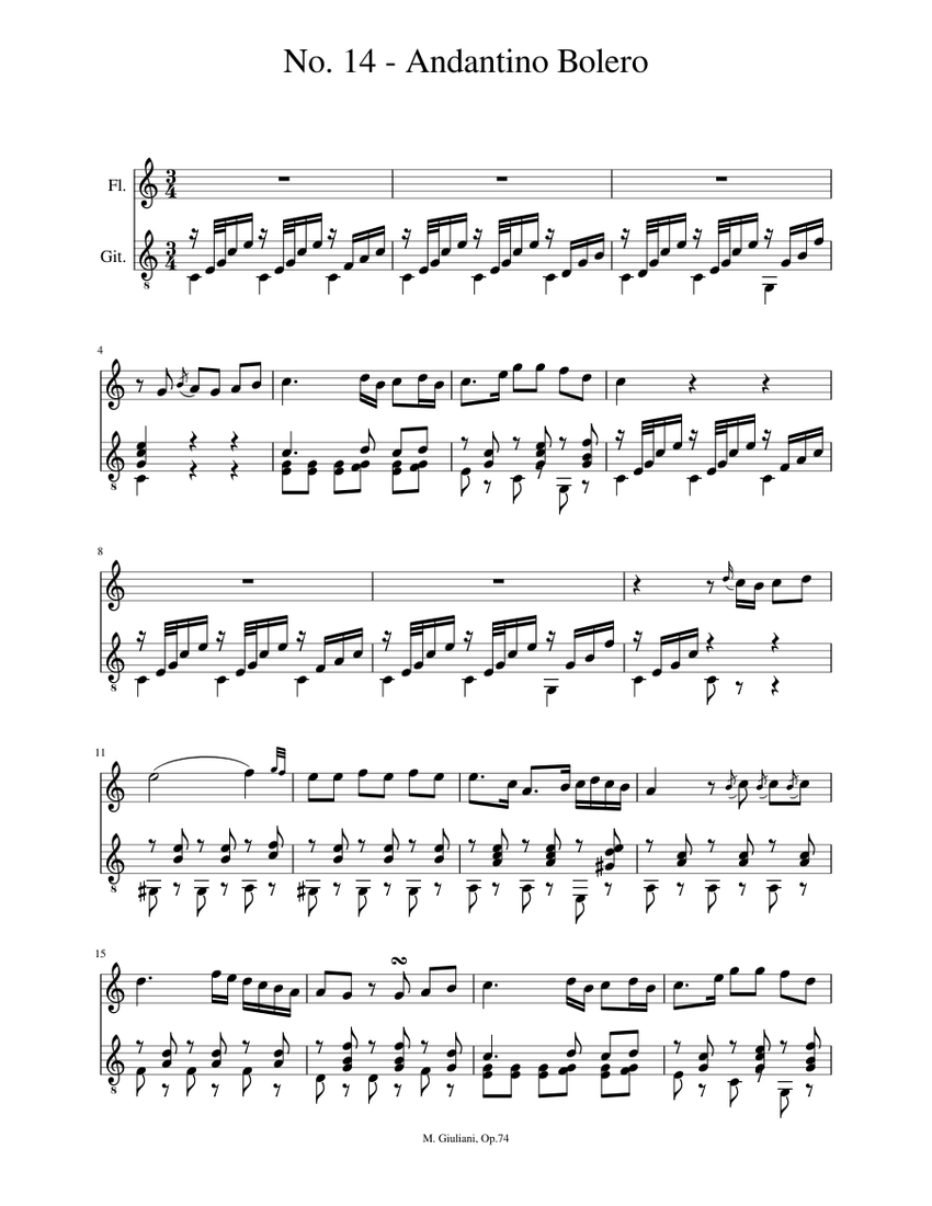 Mauro Giuliani - Op. 71 - No. 14 - Andantino Bolero Sheet music for ...