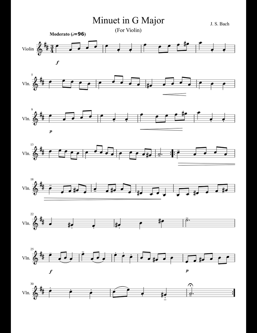 Bach_Minuet_in_G_Major sheet music for Violin download free in PDF or MIDI