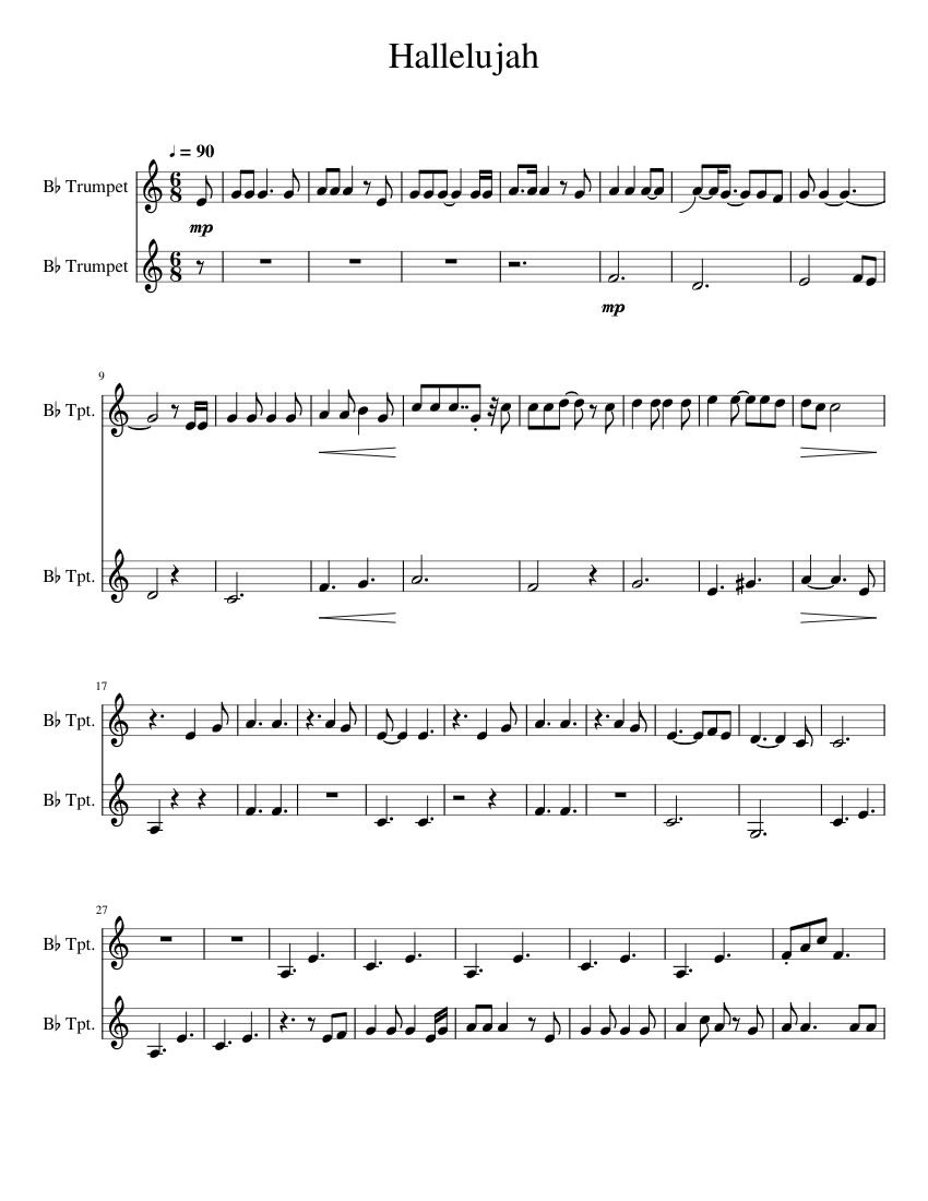 Hallelujah Sheet music for Trumpet (In B Flat) (Brass Duet) | Musescore.com