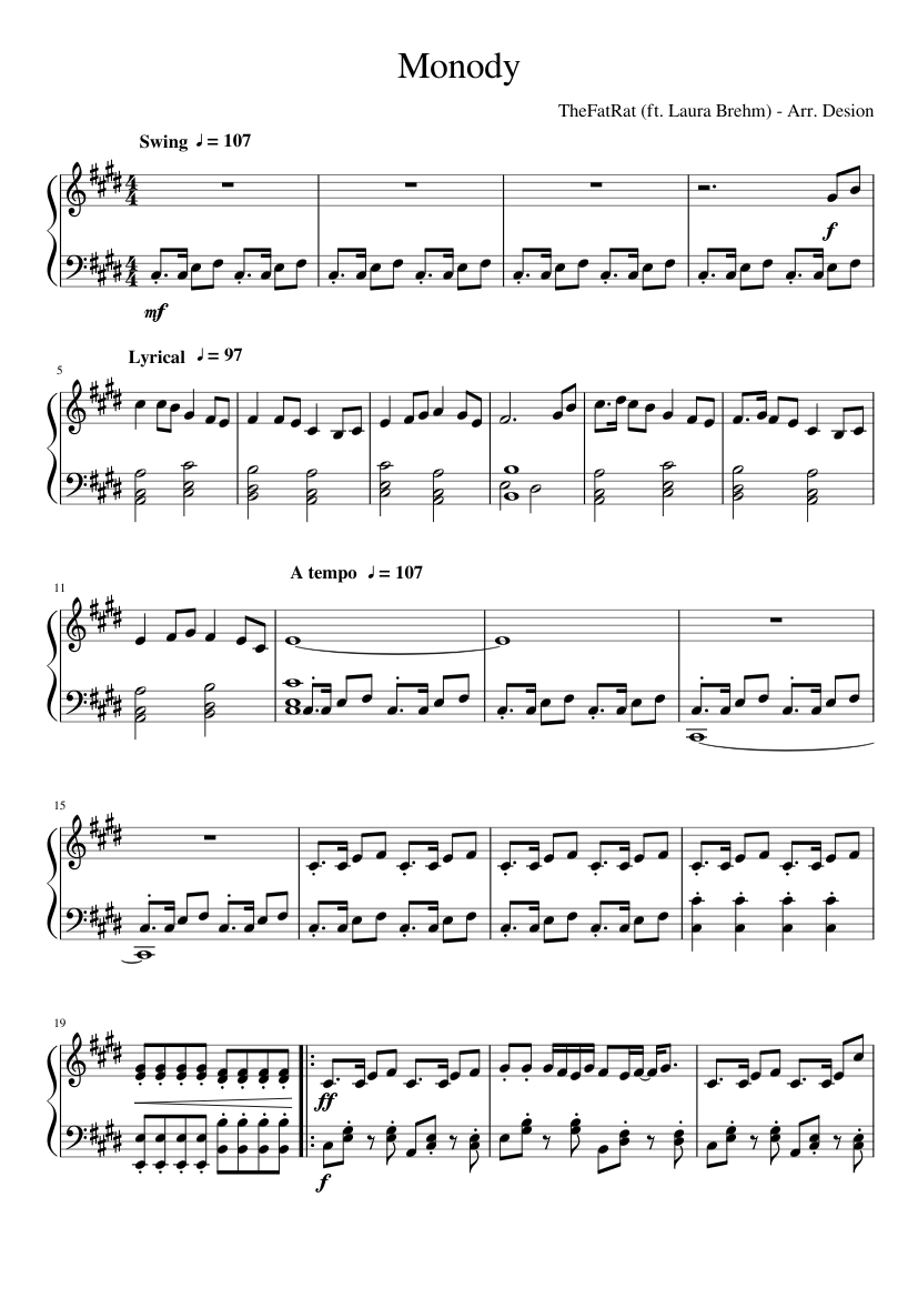 TheFatRat (ft. Laura Brehm) - Monody sheet music for Piano download free in PDF or MIDI