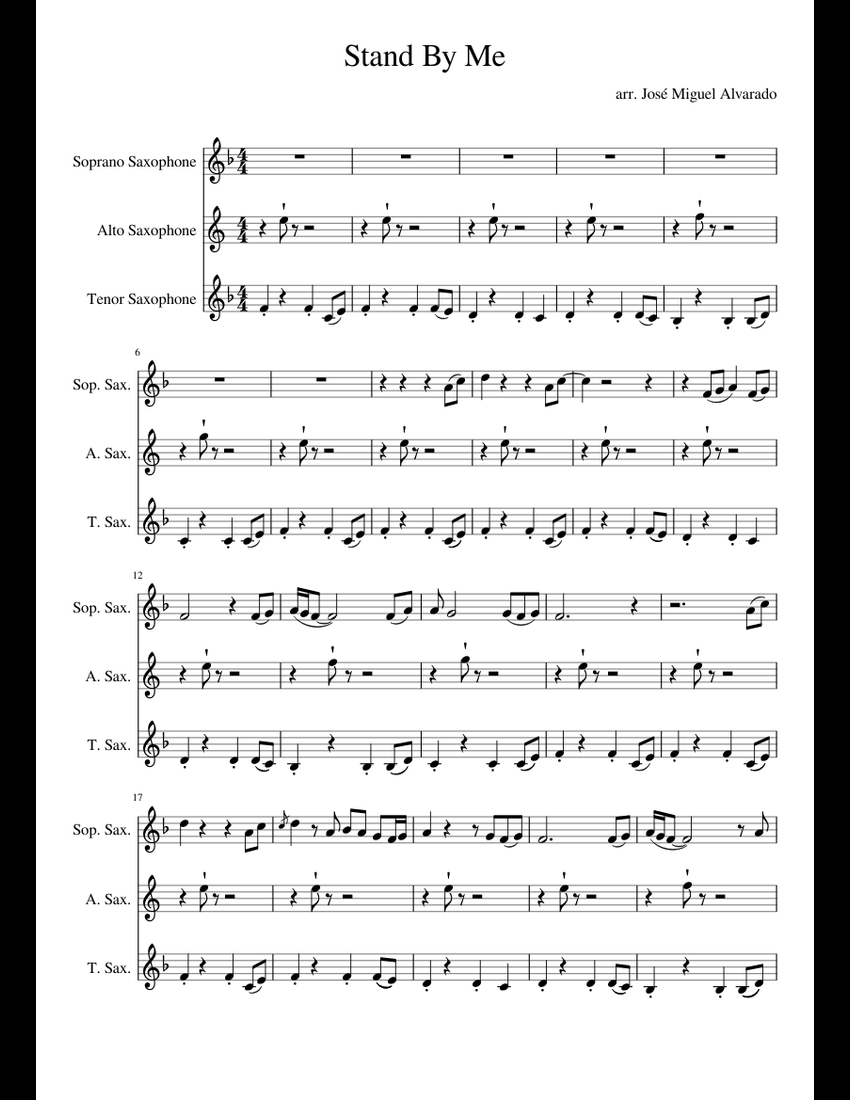 Stand By Me 3 Saxphones sheet music for Soprano Saxophone, Alto