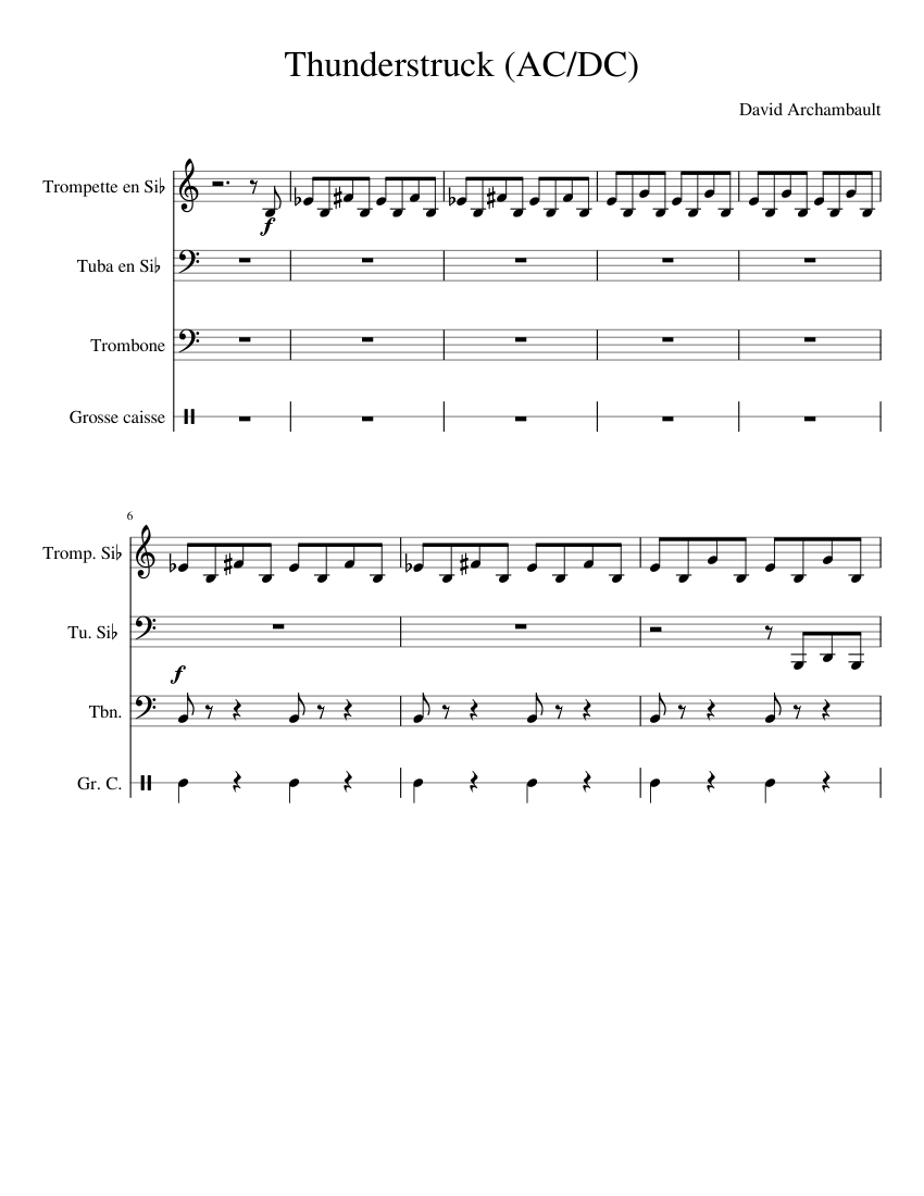 Thunderstruck Ac Dc Sheet Music For Trumpet In B Flat Trombone Tuba Bass Drum Mixed Quartet Musescore Com