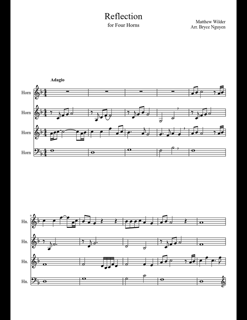 Reflection Horn Quartet sheet music for French Horn download free in