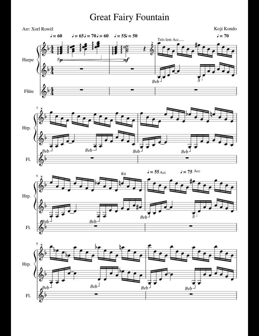 Great Fairy Fountain sheet music for Flute, Harp download free in PDF