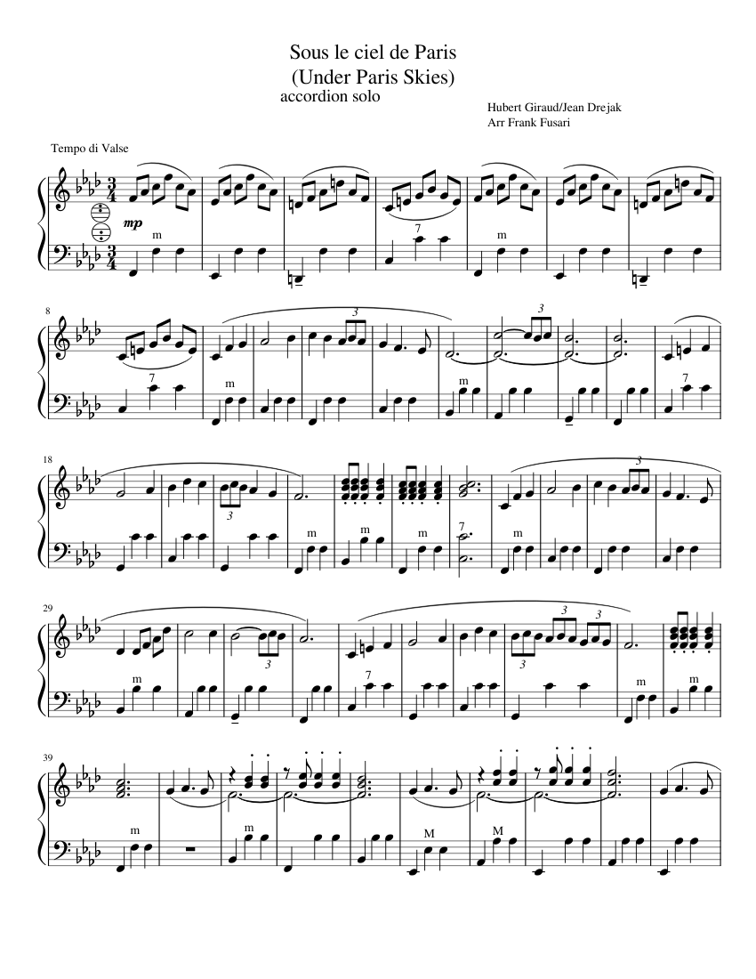 Under Paris Skies accordion Solo Sheet music for Accordion | Download ...