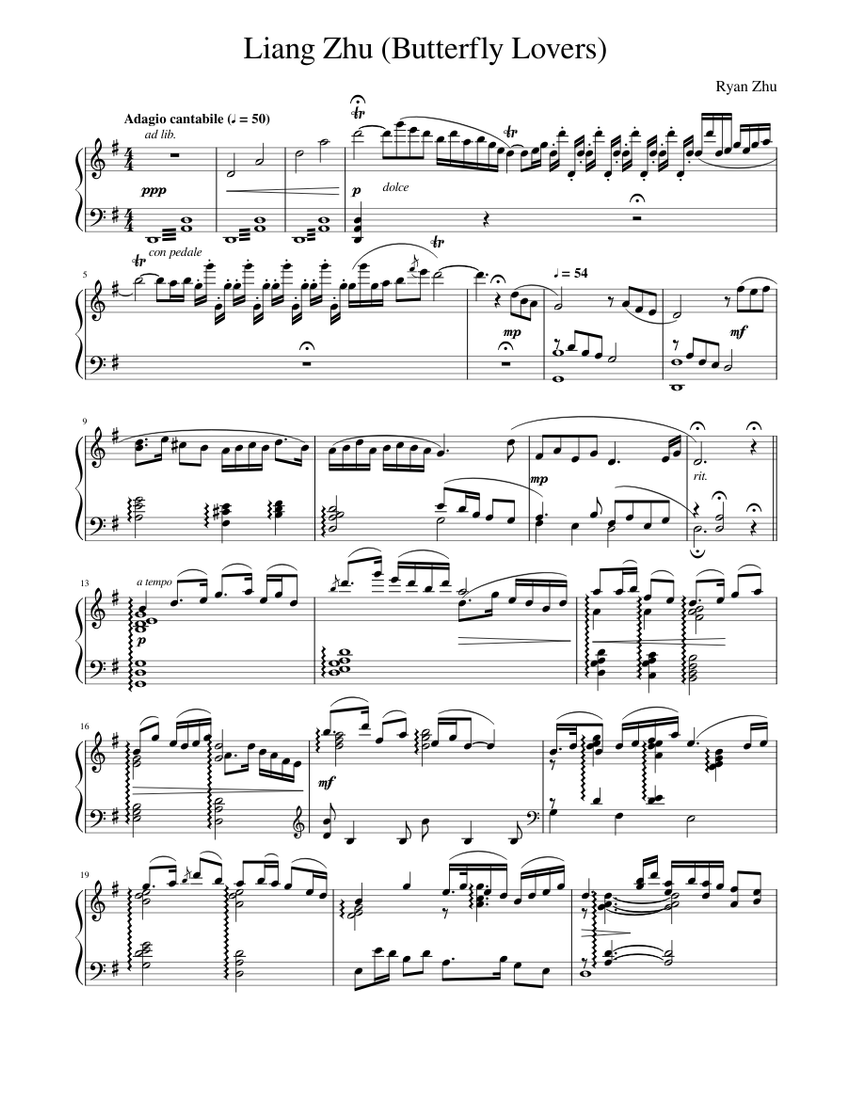 Liang Zhu (Butterfly Lovers) Ver. 2 Sheet music for Keyboard Piano