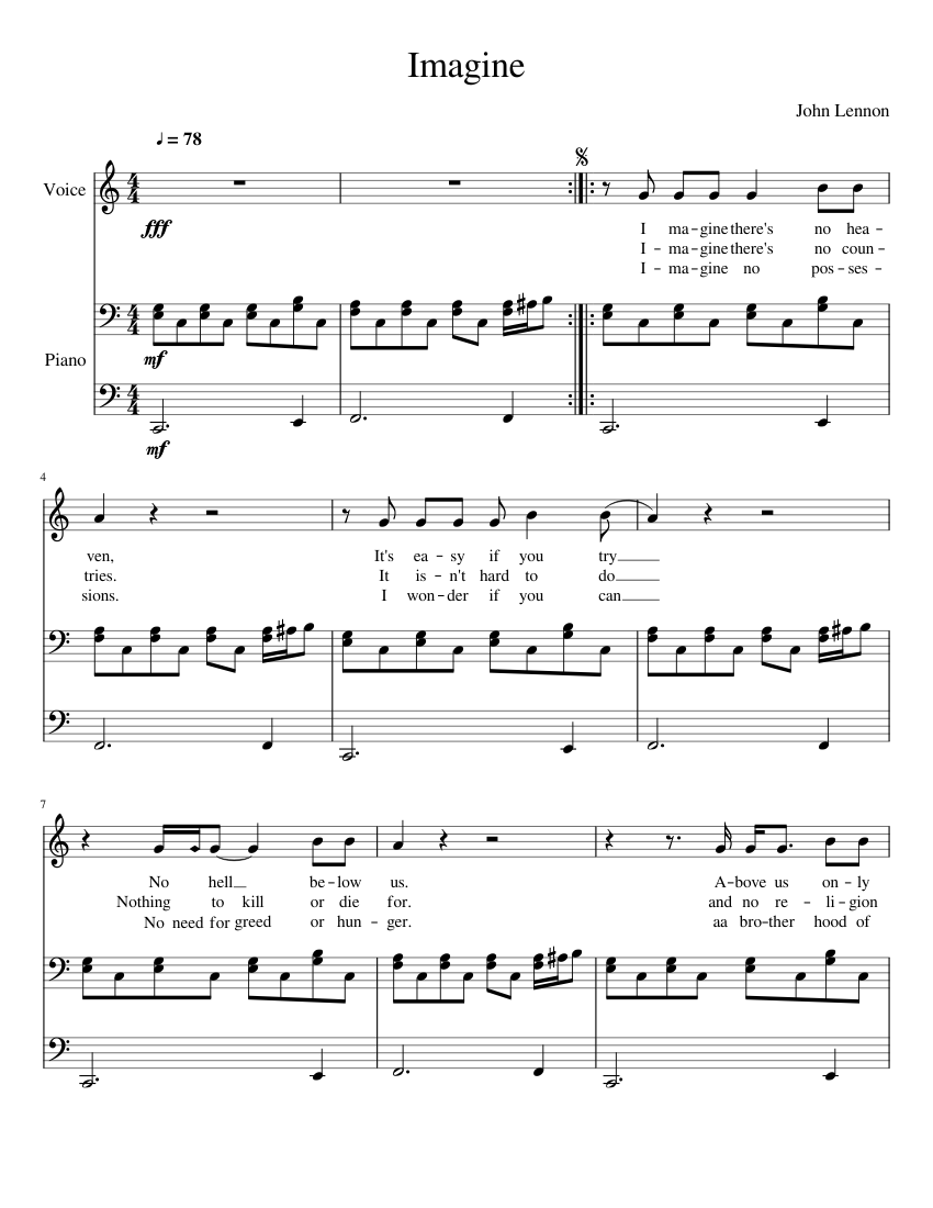Imagine sheet music for Piano, Voice download free in PDF or MIDI