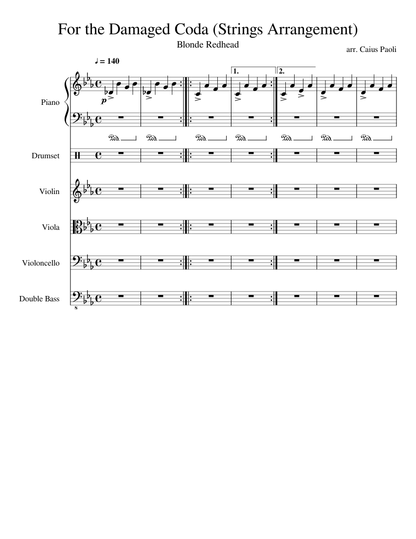 For the Damaged Coda (Strings Arrangement) sheet music for Piano