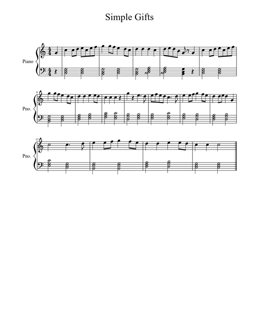 Simple Gifts Sheet music for Piano Download free in PDF