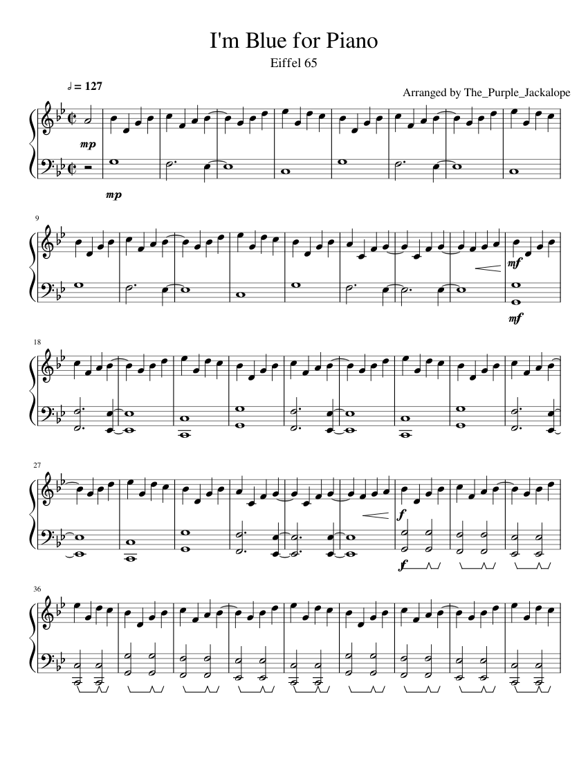 I M Blue By Eiffel 65 For Piano Sheet Music For Piano Download