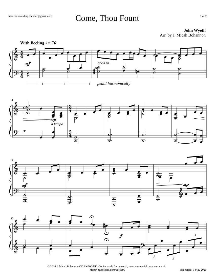 Come, Thou Fount sheet music download free in PDF or MIDI