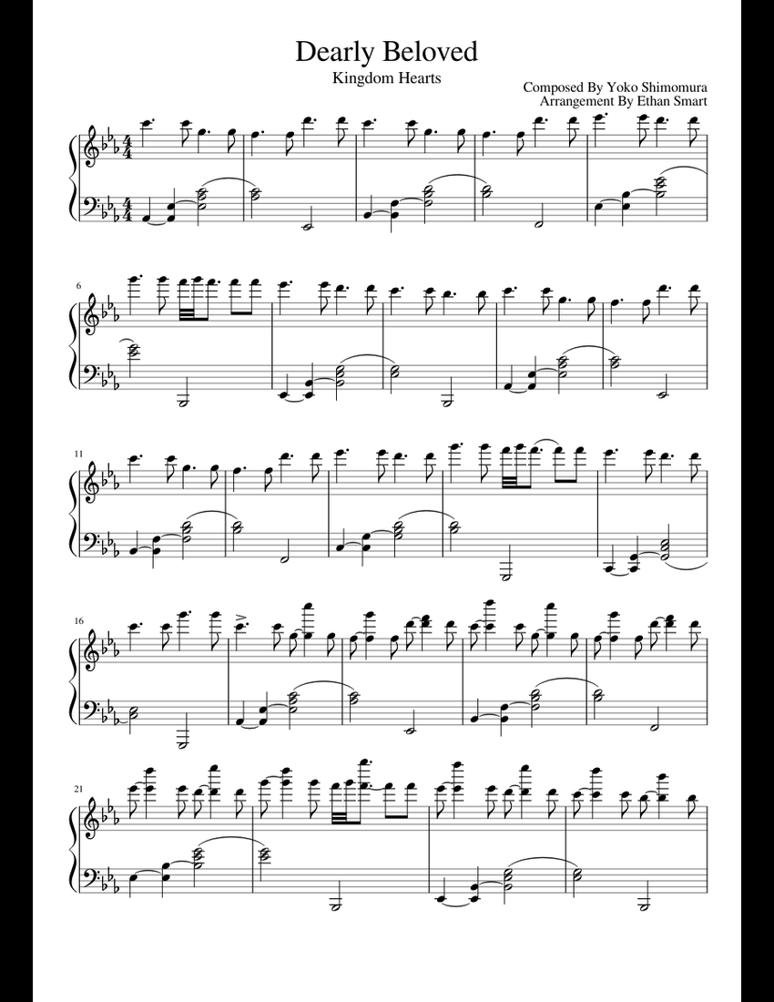Dearly Beloved - Kingdom Hearts sheet music for Piano download free in