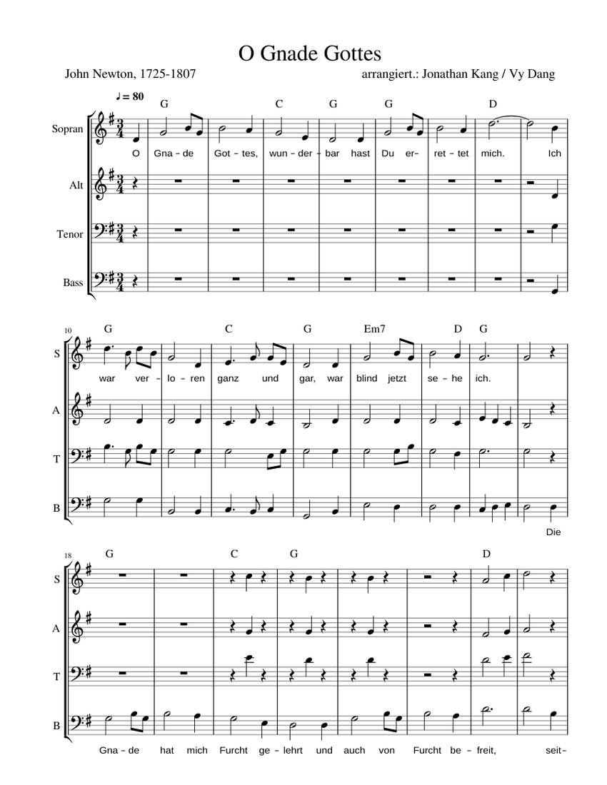 Amazing Grace Voice012 Sheet music for Soprano, Tenor, Alto, Bass