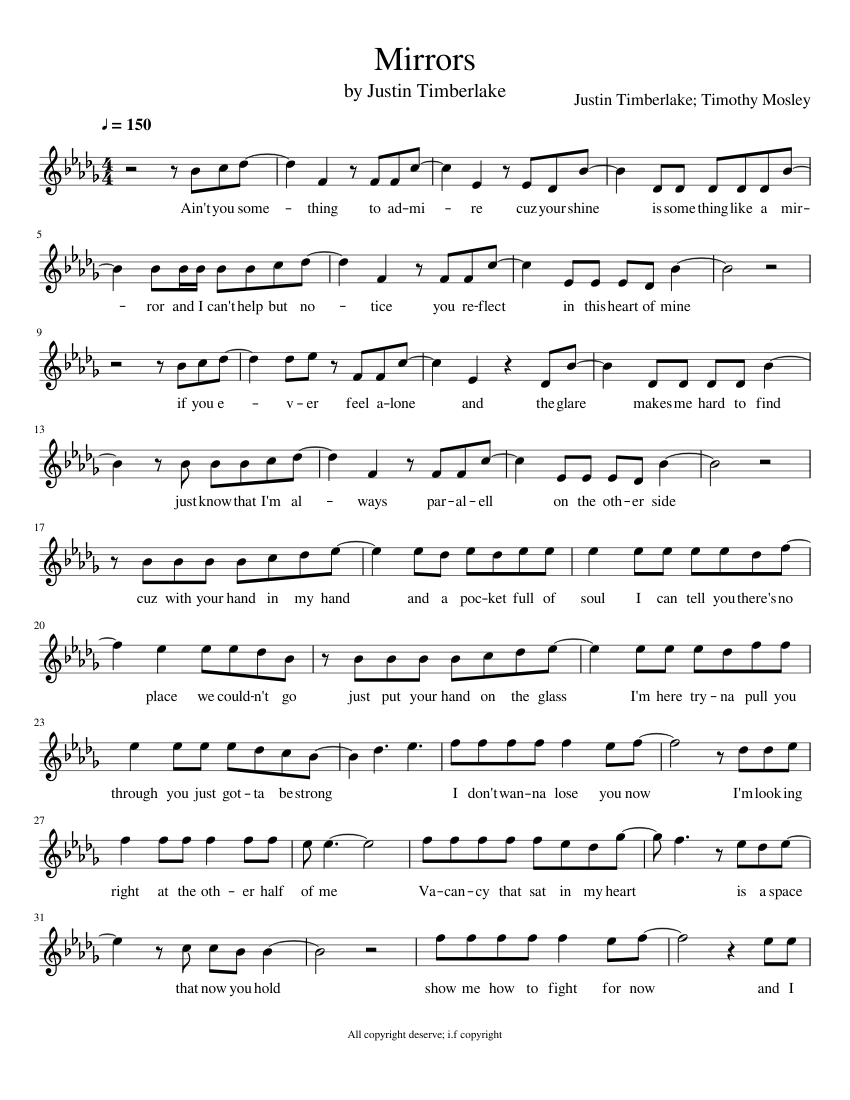 Mirrors - Justin Timberlake Sheet music for Piano | Download free in PDF or MIDI | Musescore.com