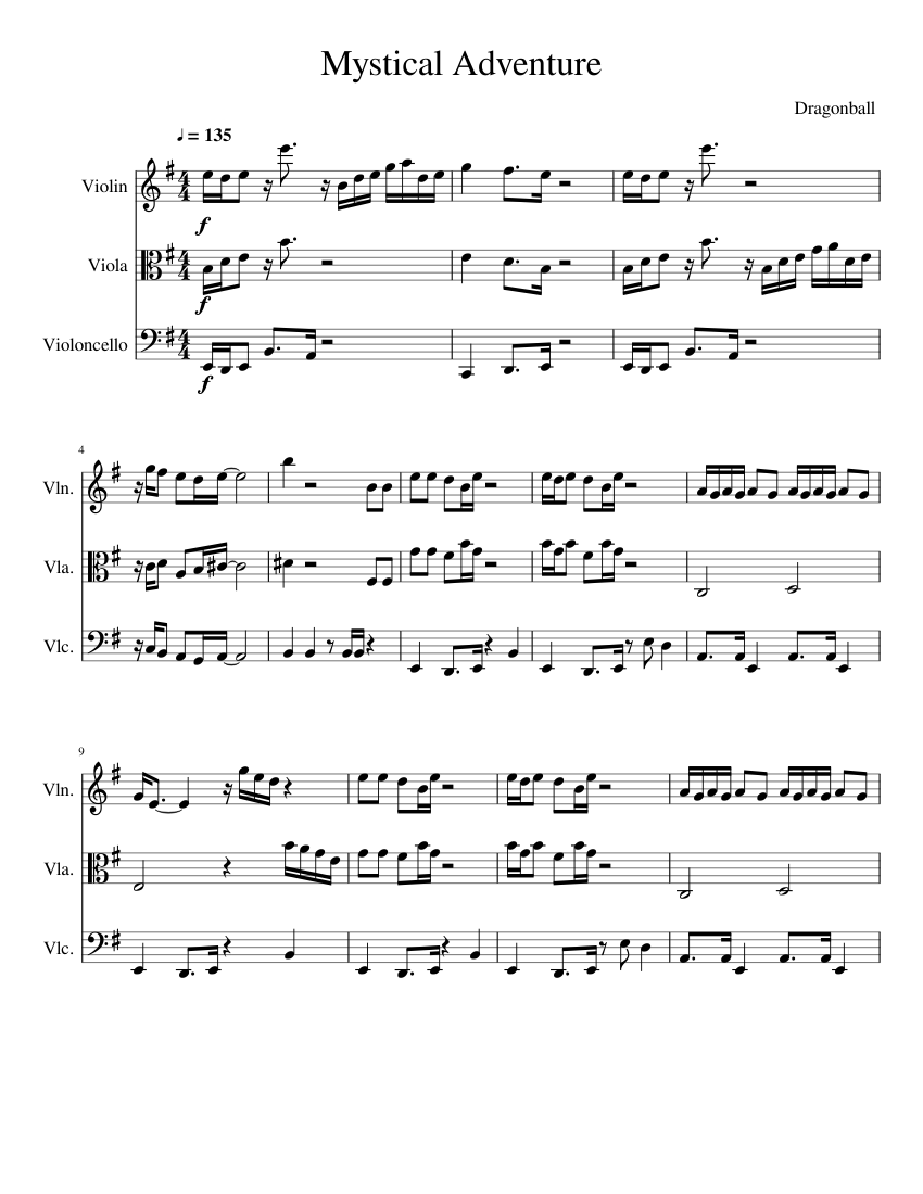 Dragonball Mystical Adventure Sheet music for Violin, Viola, Cello