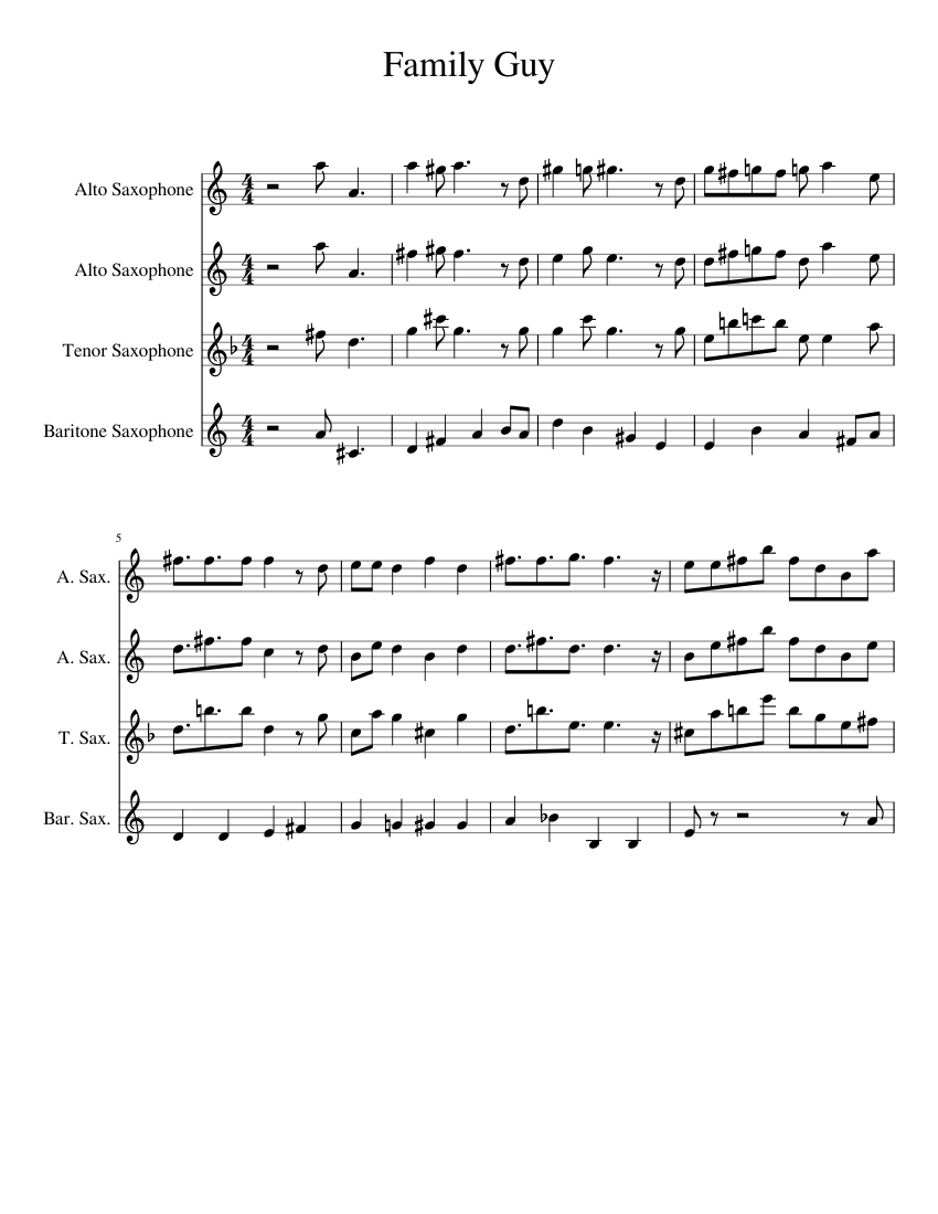 Family Guy Theme Sheet music for Alto Saxophone, Tenor Saxophone